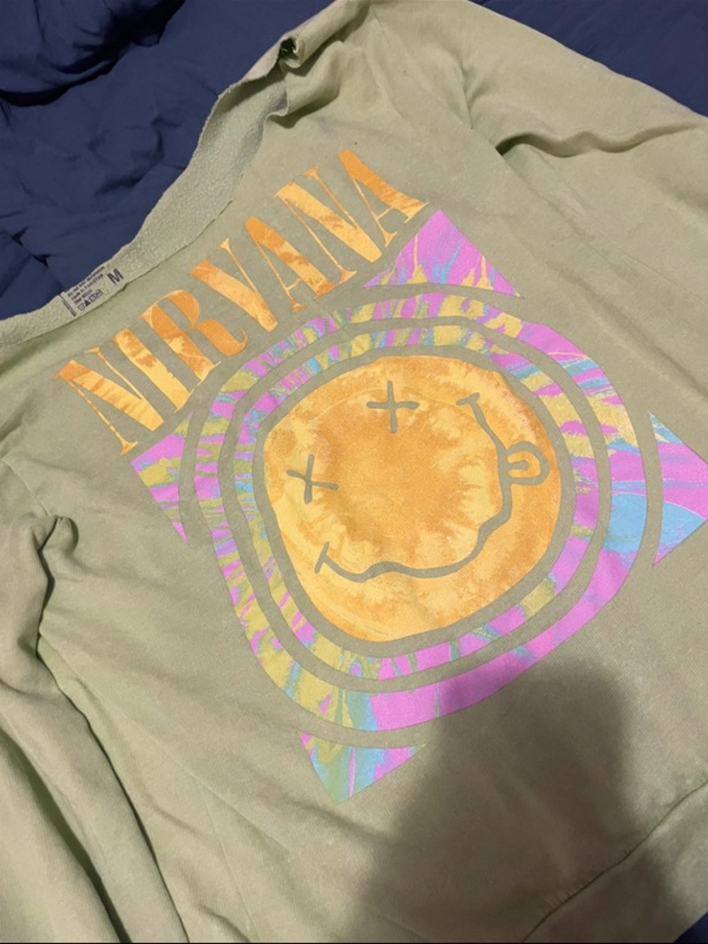 Ina Sage Green Graphic Sweatshirt with Orange and Purple Tie-Dye Logo